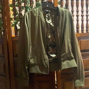 Satin forest green bomber